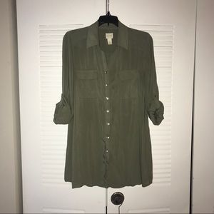 Chico’s Olive Green/Fatigue Utility Button Blouse